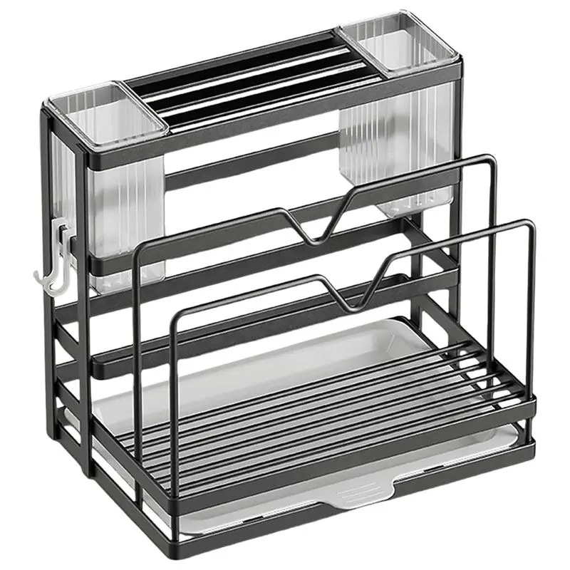 5-in-1 Wall Mounted Kitchen Organizer - Heavy-Duty Stainless Steel Utensil Holder Capacity for Cutting Boards/Knives