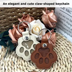 Dog Fur Storage Keychain,Cat Paw Shaped Leather Keychain For Collecting Cat and Dog Hair,Pet Memorial Gifts for Bag Purse Paw Charm Key Holder（Four Pcs,Dark brown&White&Black&Light Brown）
