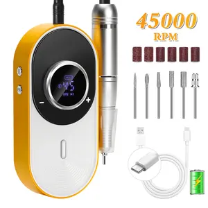 Rechargeable Electric Nail Drill - 45000 RPM, Compact, Large HD LCD Screen, 8-Hour Battery Life, Aluminum Alloy Handle, Low Vibration, USB Adapters Included, for Acrylic Manicure, Polish, Nail Tech Supplies - Professional Salon & Home Use