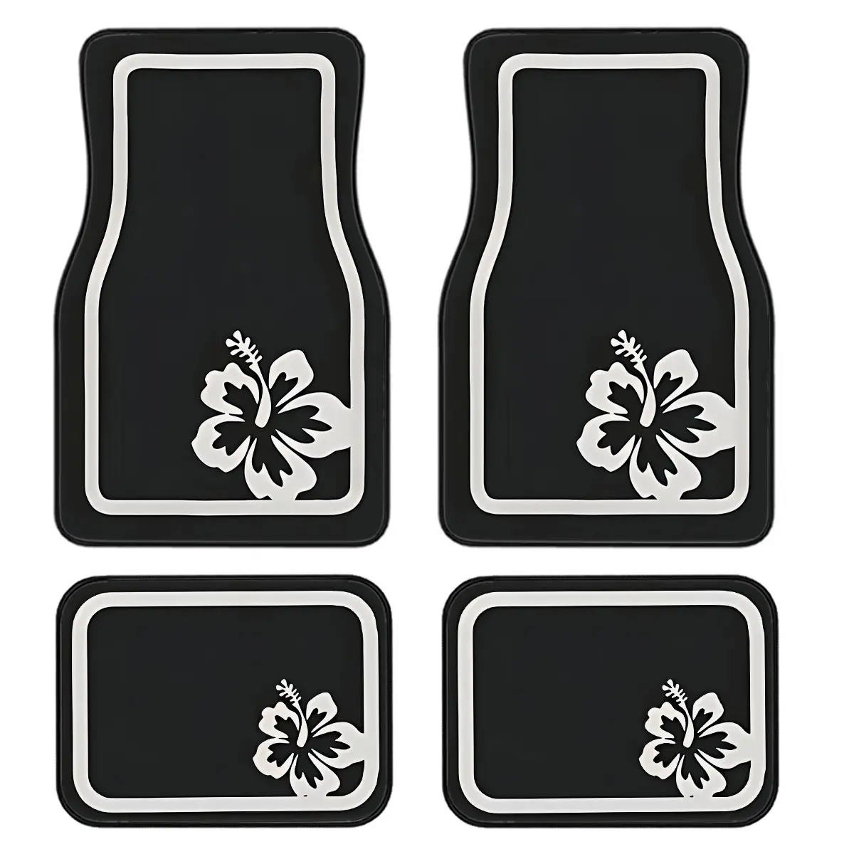 4-Piece Tropical Hibiscus Car Mat Set, Universal Fit for All Vehicles, Front & Rear Mats, Easy Clean, Comfortable & Protective, Car Floor Mats, Automotive Mats, Car Accessories