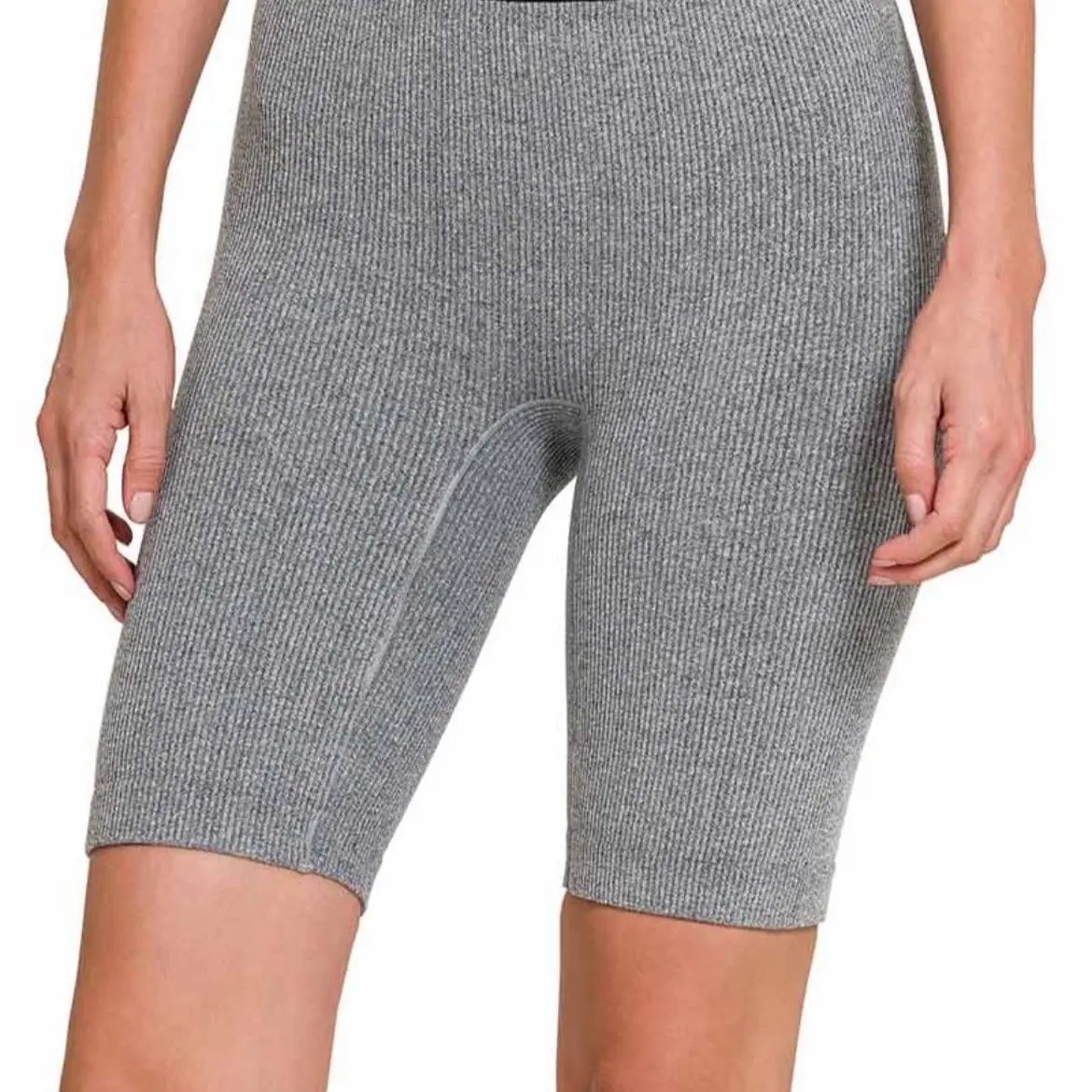 Zenana light gray ribbed biker shorts size s/m