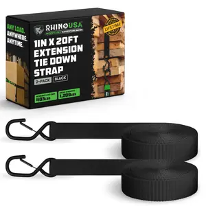 Rhino USA 1" x 20' Ratchet Strap Extension (2 Pack) with Loops Every 5 FT, S-Hook with Safety Clip – 1,209 LB Break Strength – Cargo Tie Down for Oversized Loads, Boxes, Moving, Hauling