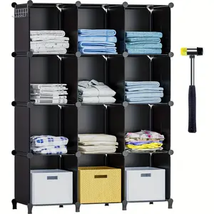 New 12-Cubby Stackable Plastic Storage Shelves - Versatile Closet Organizers for Bedroom Clothing Books and Toys - DIY Assembly Space-Saving and Durable Racks
