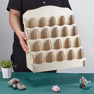 4 tier multi-functional greeting card display rack, wooden card organizer, multi-layer plush toy organizer, portable sticker holder, ideal for retail counters, booths, and event tables.