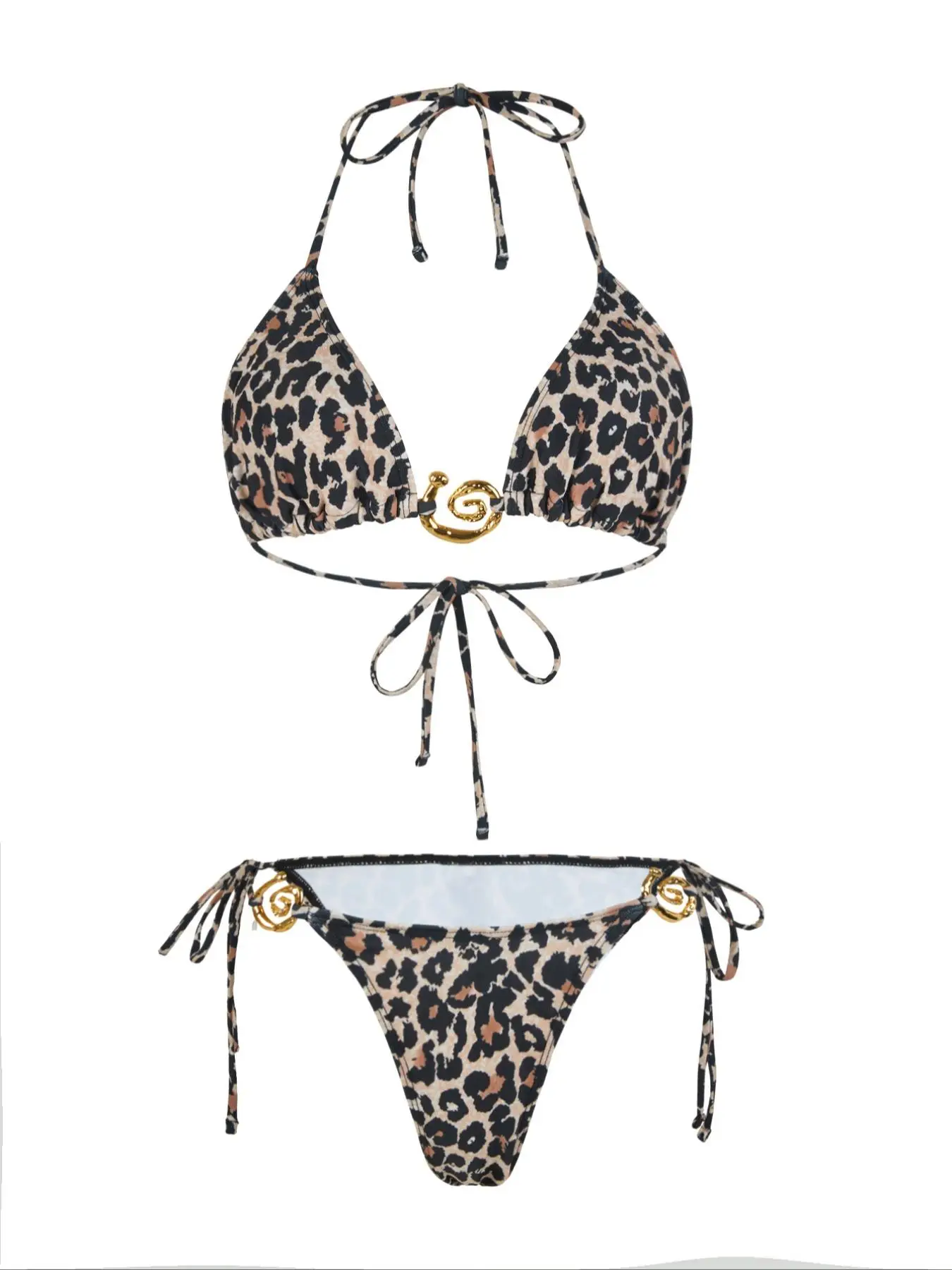 Two-piece Set Women's Leopard Print Bikini Set, Casual Fashion Chic Swim Bra & Tie Side Swim Panty, Ladies Swimsuit for Beach Holiday Vacation