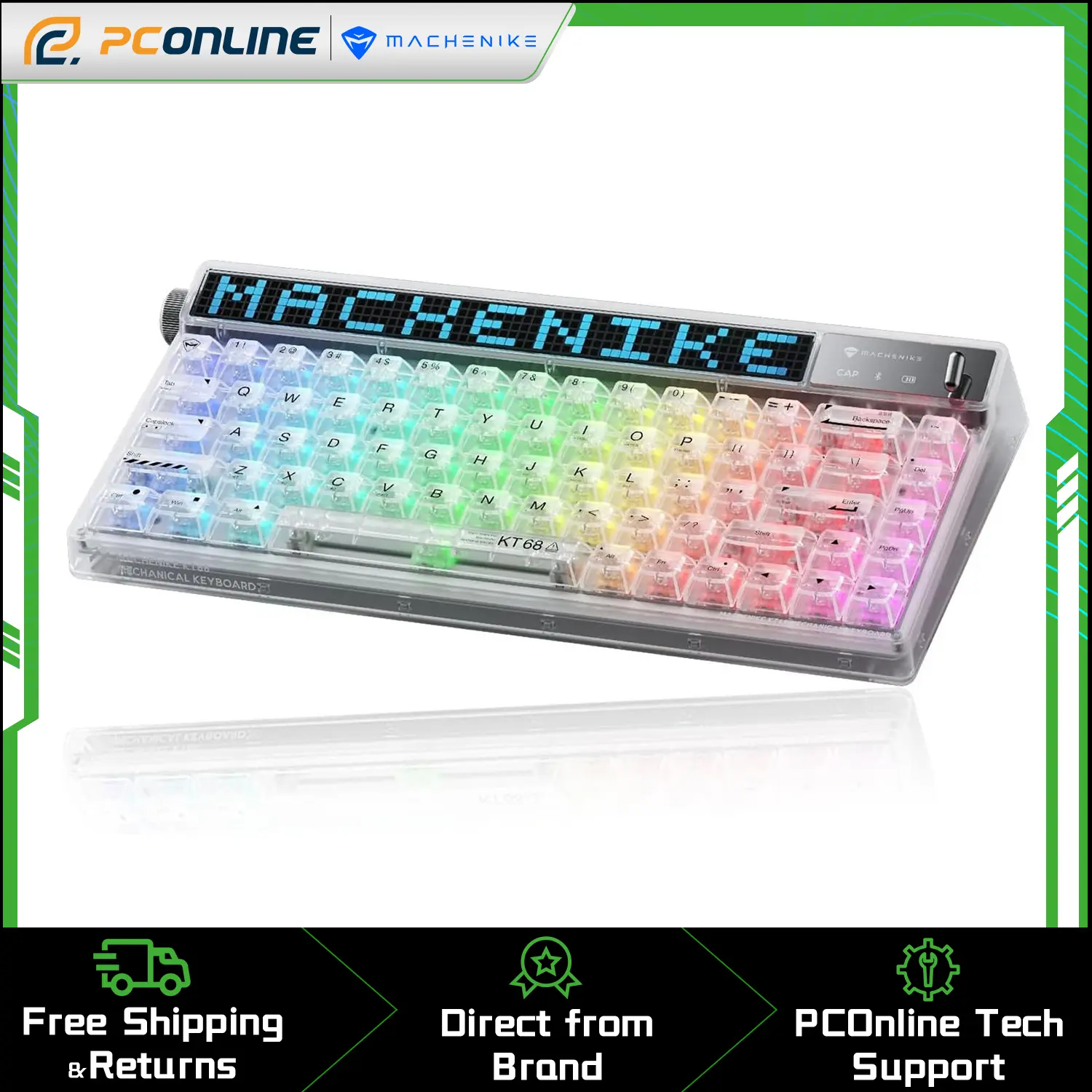 Machenike KT68 Pro 65% Compact Wireless Mechanical Gaming Keyboard, 3-Modes 68-Keys Hot Swappable Switch, Customizable LED Screen, LED Backlit Colorful Keyboard for Win/Mac, Led Backlit Keyboard, Wireless Keyboards