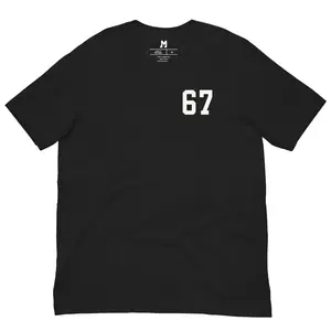 67 Meme Black T-Shirt - 100% Combed Cotton Fitted Short Sleeve Crew Neck Summer Tee for Men Casual Minimalist Style Comfortable Lightweight Pre-Shrunk Fabric Menswear Streetwear Top