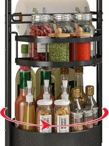 Rotating Spice Rack with Tissue Holder, 2-Layer Lazy Spin Tray, Kitchen Countertop & Cabinet Spice Storage Organizer