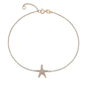 Nautical CZ Beach Starfish Anklet Charm Ankle Bracelet .925 Sterling Silver Adjustable