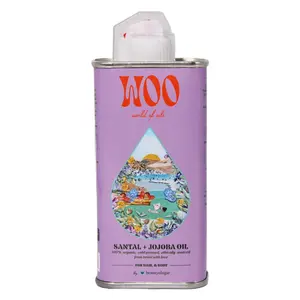 WOO World of Oils Santal + Jojoba Oil – 100% Organic Cold-Pressed Body Oil for Skin, Hair & Nails | Hydrating, Balancing, Non-Greasy | 3.4 oz TSA-Friendly Tin
