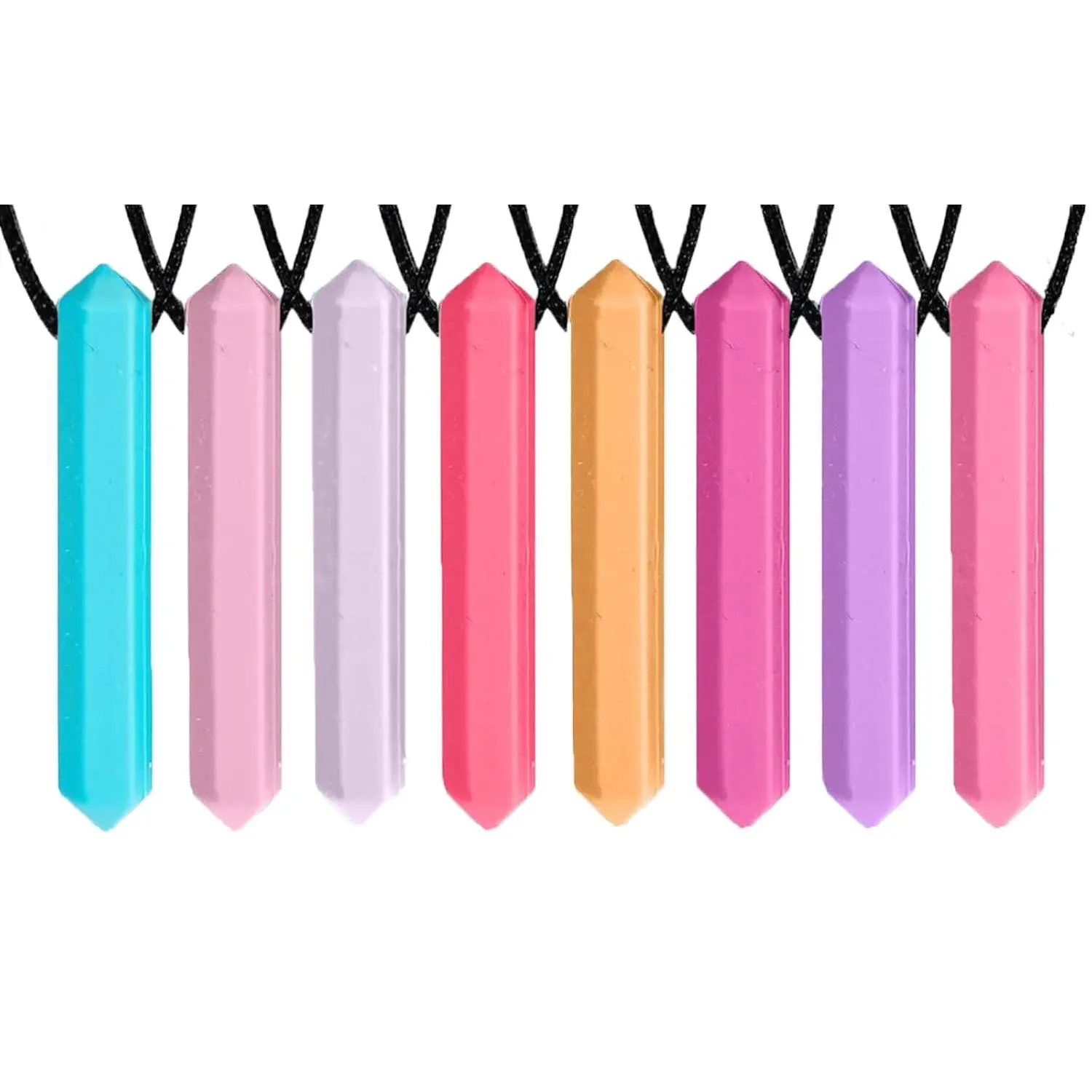Chew Pendant Necklace 8-Pieces Set, Casual Food-Grade Silicone Jewelry for Kids & Adults, Unisex Oral Motor Tool for Anxiety, Includes Chewy Pencil, Reduces Nail-Biting