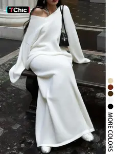 Autumn Winter Casual Loose-Fit Long Sleeve Sweater & Long Skirt Set, Two-Piece Knitwear, Comfortable & Stylish Women's Clothing, Outfit Sets Women