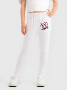 Cute Cartoon Owl Print Girls' Tight Pants, Spring Fall Casual Sporty Soft Stretch Fabric, Fun Pet Creative Design Long Pants