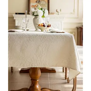 Cream White Vintage Damask Floral Tablecloths, 57x70 Inch Elegant Jacquard Table Cloth, Waterproof & Wrinkle Resistant Table Cover for Dining Room Holiday Formal Daily