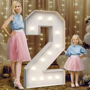 4FT Light Up Numbers 2, Large Marquee Light Up Letters Party Decoration with Weighted Water Bag, Pre-cut Foam Board Set for Birthdays, Weddings, Baby Anniversaries