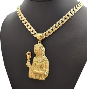 SANTA BARBARA Brass Pendant & 14K Stamped 10mm Miami Cuban Chain Hip Hop Necklace