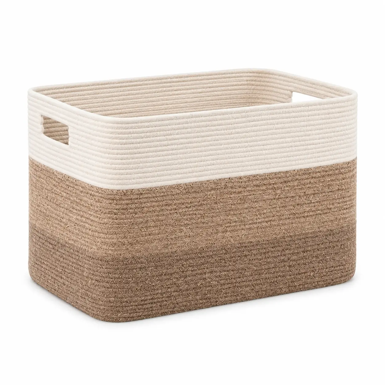 Cotton Rope Storage Basket, Rectangular Woven Toy Bin with Handles, Large Decorative Organizer for Baby Kids Toys, Blankets, Laundry, Nursery Living Room