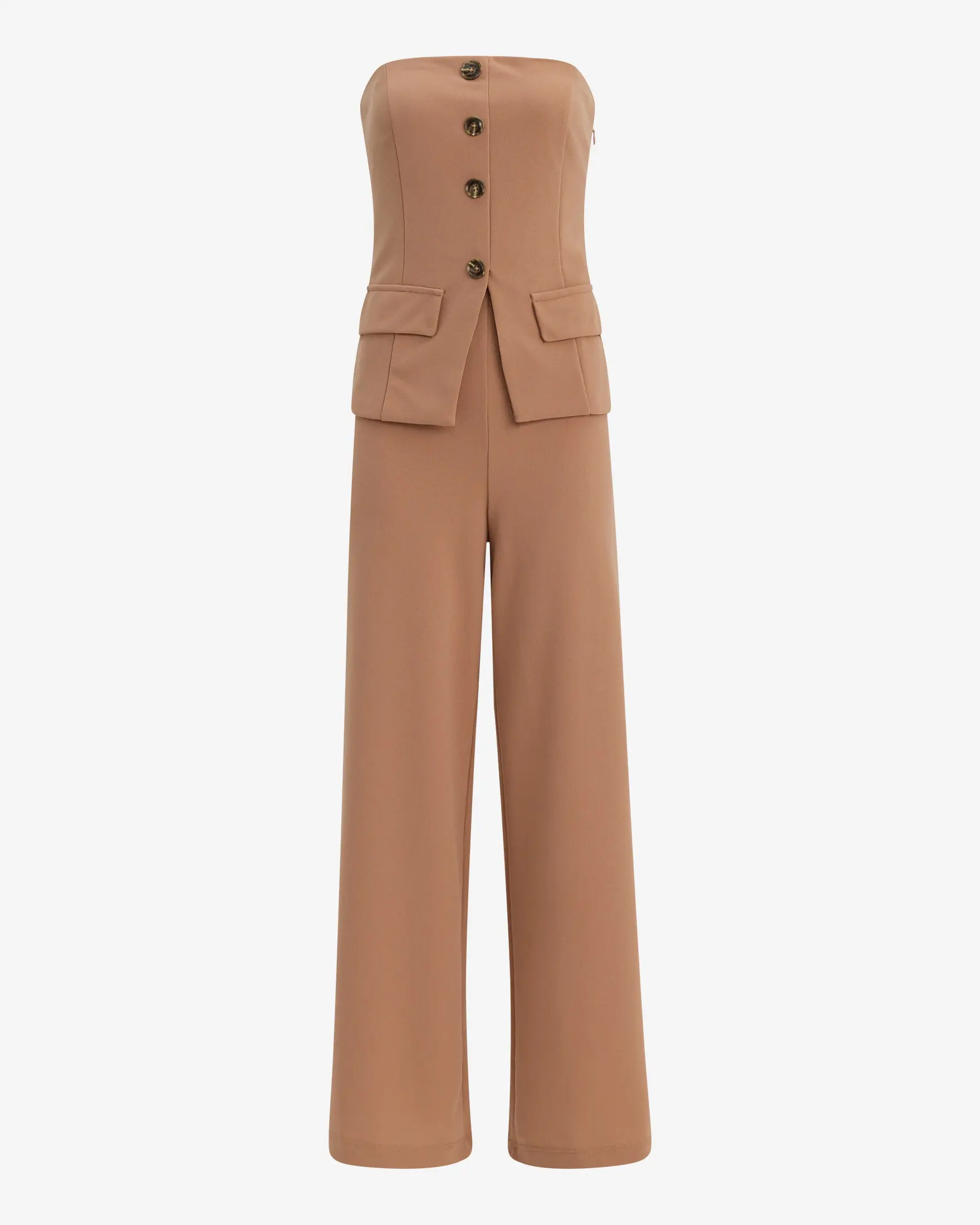 Express Strapless Tailored Button Front Wide Leg Jumpsuit