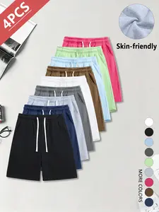 4-Pack Men’s Summer Casual Athletic Shorts, Loose Straight Cut, Skin-Friendly, Comfortable & Breathable, Simple & Versatile