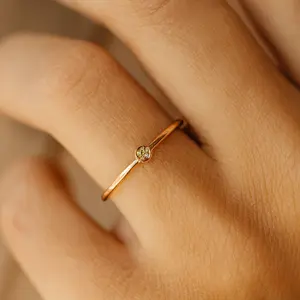Going Golden November Birthstone Citrine Gold Filled Stacking Ring for Adults Elegant 1mm Band 2mm Crystal Symbol of Joy Abundance Positivity