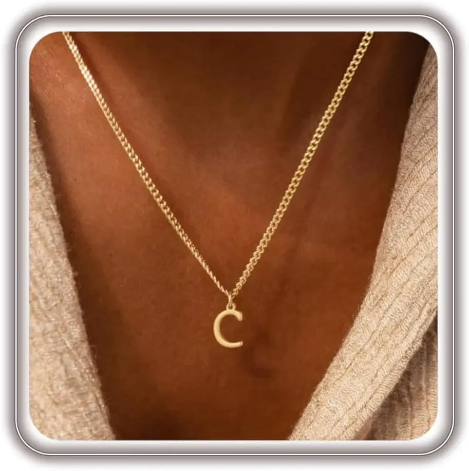Gold Initial Necklace for Women, Dainty 14K Gold A-Z Letter Necklace Cute Pendant Personalized Name Necklace Trendy Fashion Jewelry Birithday Gift for Her