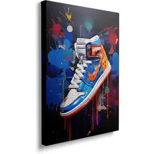 Framed Trendy Cool Pop Sneaker Shoe Canvas Wall Art Gym Sports Decor Poster For Living Room Bedroom Home Office Artwork Gift Ready To Hang