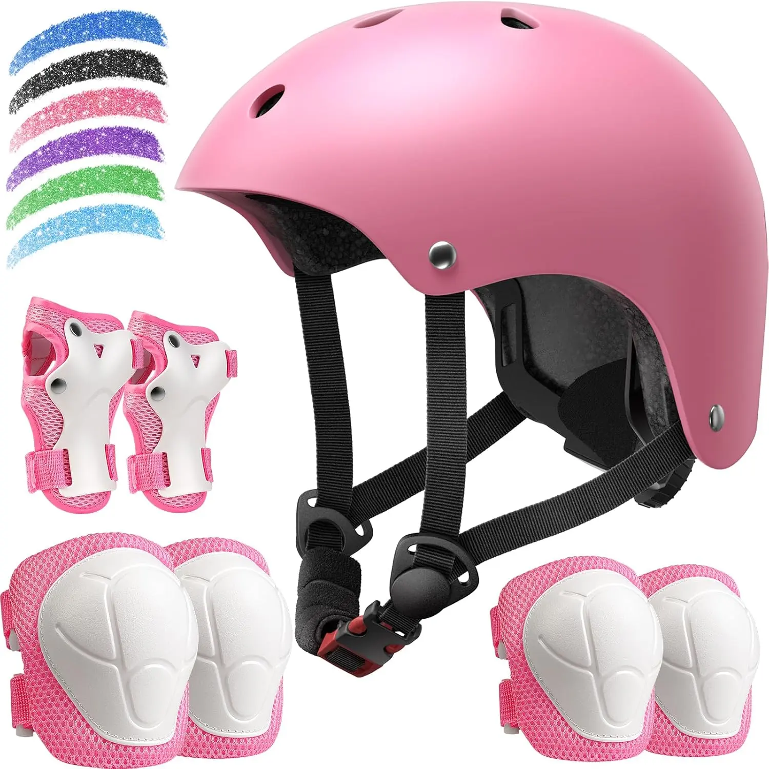 Children's Day Gift Kids Bike Helmet Set, Adjustable Helmet for Ages 2-3-5-8-14 Years Boys Girls, Toddler Pad Set with Knee and Elbow Pads for Bike, Roller, Skating, Scooter, Longboard and More Sports, 6 Colors