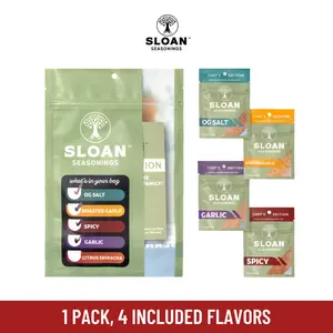 Sloan Seasonings Chef’s Edition Seasoning Blends – OG Salt, Garlic, Spicy & Roasted Garlic | 3 oz Singles or Adventure Pack 4-Pack