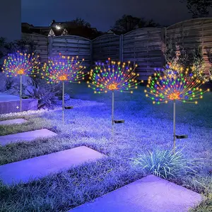 Solar Garden Firework Lights Outdoor Waterproof 2 Pack Solar Powered Art Stake Twinkle Lighting Outside Solar Lights Upgrad 420 LED Sparklers Lights for Yard Pathway Patio Party Decorations (Colorful)
