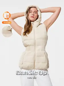 GLOWMODE Bundle Up Soft Warm Chill Lightweight Water-Repellent Wide Elastic Waistband Zipper Pockets Adjustable Drawstring Hem Hood Down-Proof Hooded Puffer Vest Autumn Winter Outdoor Daily Casual