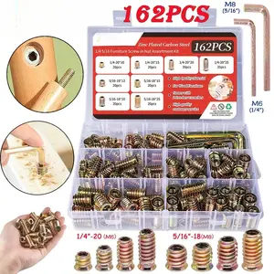 162Pcs 1/4"-20 Threaded inserts for Wood Furniture Screw-in Nut Wood inserts Bolt Assortment Kit with M6+M8Hex Wrench (1/4"-20 x15mm)