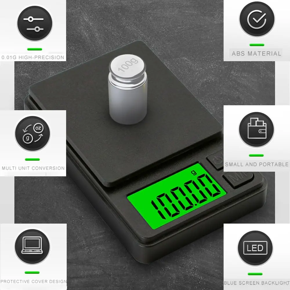 T2-Mini Pocket Balance Scale 500g 0.01g LCD Display, Digital Gram Food & Jewelry Weighing, 1000g 0.1g Accuracy, Backlit Screen, Digital Kitchen Scale, Digital Weighing Machine, Digital Weight Scale, Portable Home Scale, Food Scales