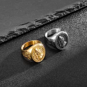 Vintage Engraved Saint Christopher Signet Ring (Gold & Silver-Tone) | Men's Jewelry | Retro Style | Waterproof & Corrosion-Resistant Material | A Perfect Gift Choice