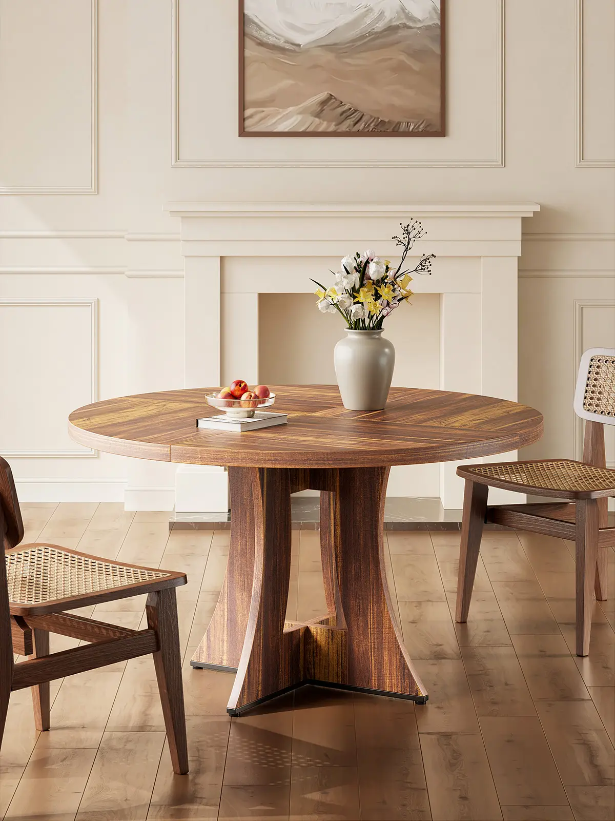 【FallDealsForYou】ONBRILL 47 inch Round Dining Table for 4-6 People, Circle Kitchen MDF Table for Dining Room Living Room, Small Wood Farmhouse Dinner