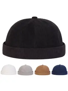 Unisex Pure Color Corduroy Turban Hat, Outdoor Sun Protection Cap, Travel Beach Vacation, Casual Fitted Plaid Design, All Seasons Wear