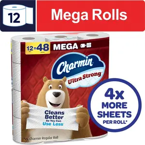 12 Mega Rolls Ultra Strong Toilet Paper – Tough on Messes, Soft on Skin
