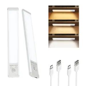 Cabinet Lighting - LED Motion Sensor Closet Light, USB Rechargeable 1500mAh, Dimmable & 3 Color Temperatures, Magnetic Wireless Under Counter Lights for Kitchen, Pantry, Stairs (2 Pack)