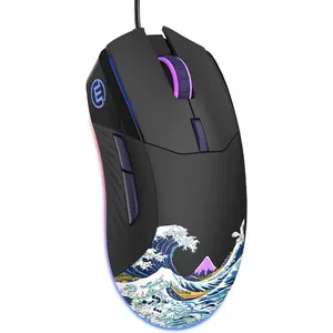 USB Wired Gaming  for PC  Windows  Laptop, Lightweight Silent RGB Backlit  with Adjustable 12000DPI/7 Programmable Side Buttons,Black Kanagawa Theme-G705 V2