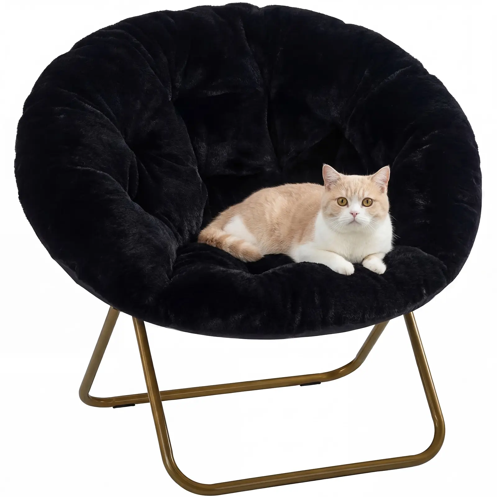 Comfy Saucer Chair for Adults,Soft Faux Fur Bedroom,Accent Dorm Chairs,Flexible Living Room Reading Chairs, Oversized Folding Seat for Teens, X-Large, Black Color,up to 226 lbs of weight,Easy Assembly,Oversized Comfy Cushion Lounge Chair with Metal Legs
