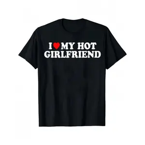 "I Love MyGirlfriend" Men's Casual Short Sleeve Crew Neck T-Shirt Men's T-Shirt Summer and Spring Clothing for Valentine's Day gift