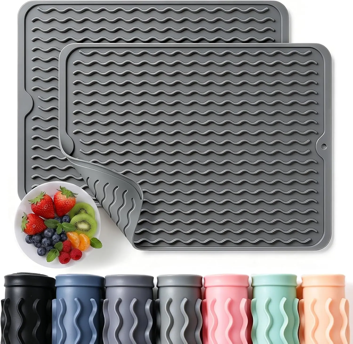 2 Pack  Silicone Dish Drying Mat for Kitchen Counter Heat Resistant Under Sink Waterproof Coffee Bar Accessories Dining Rack Stone Utensil Holder Countertop Decor Must Haves 2026