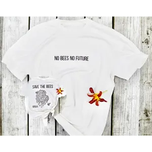 Casual Graphic T-shirt, Eco Friendly Bee Print, No Bees No Future Quote Shirt, Unisex Nature Lover Outfit