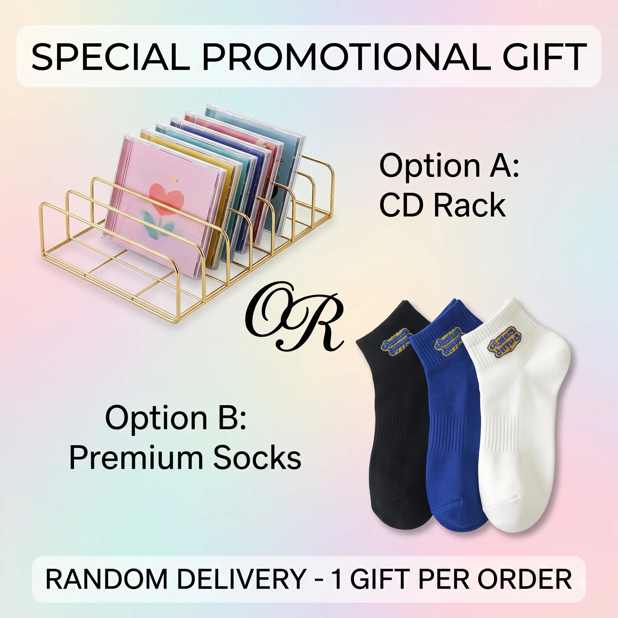 Promotional Gift - Modern Acrylic CD Stand / Breathable Cotton Ankle Socks (Random Delivery)