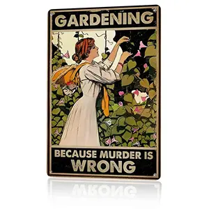 12x8 Inches Funny Gardening Murder Wrong Metal Sign, Retro Gardener Aluminum Tin Sign, Rustic Garden Wall Decor for Yard, Patio, Plant Lover Gift, Vintage Metal Wall Art