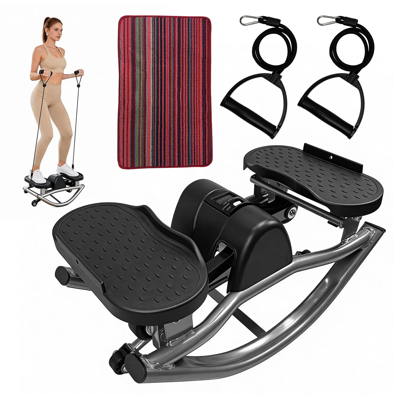 3D Motion Rocking Stepper Ski Machine - Multifunctional Fitness Equipment, Compact Space-Saving Home Gym Machine with Built-In Counter for Home Workout