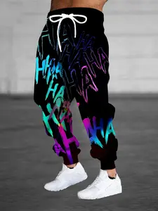 Fashion Design Men's 3D Abstract Graffiti HAHA Pattern Printed Sports Pants Strap Drawstring and Pocket Fashion Trousers Home Pajama Pants Casual and Comfortable Menswear