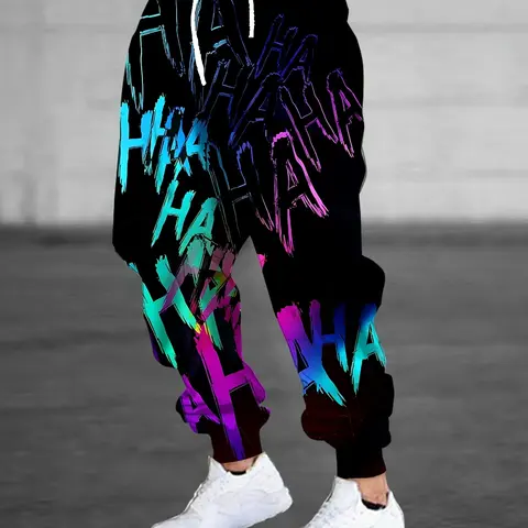 Fashion Design Men's 3D Abstract Graffiti HAHA Pattern Printed Sports Pants Strap Drawstring and Pocket Fashion Trousers Home Pajama Pants Casual and Comfortable Menswear Homewear Lightweight Loungewear Casual Comfy Lounge