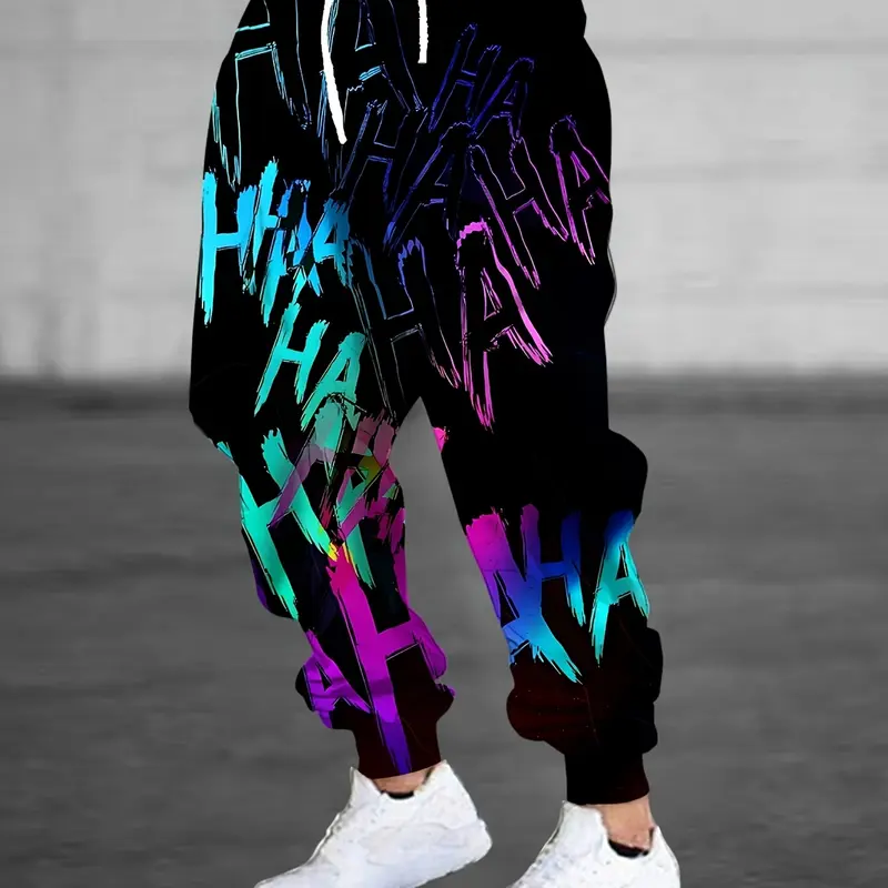 Fashion Design Men's 3D Abstract Graffiti HAHA Pattern Printed Sports Pants Strap Drawstring and Pocket Fashion Trousers Home Pajama Pants Casual and Comfortable Menswear Homewear Lightweight Loungewear Casual Comfy Lounge