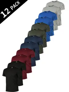 Men's Breathable Moisture-Wicking T-Shirt Set, 12 Pieces, Soft Lightweight Short Sleeve, Comfortable Sports Fit, Gym and Outdoor Activities, Fitness Shirt