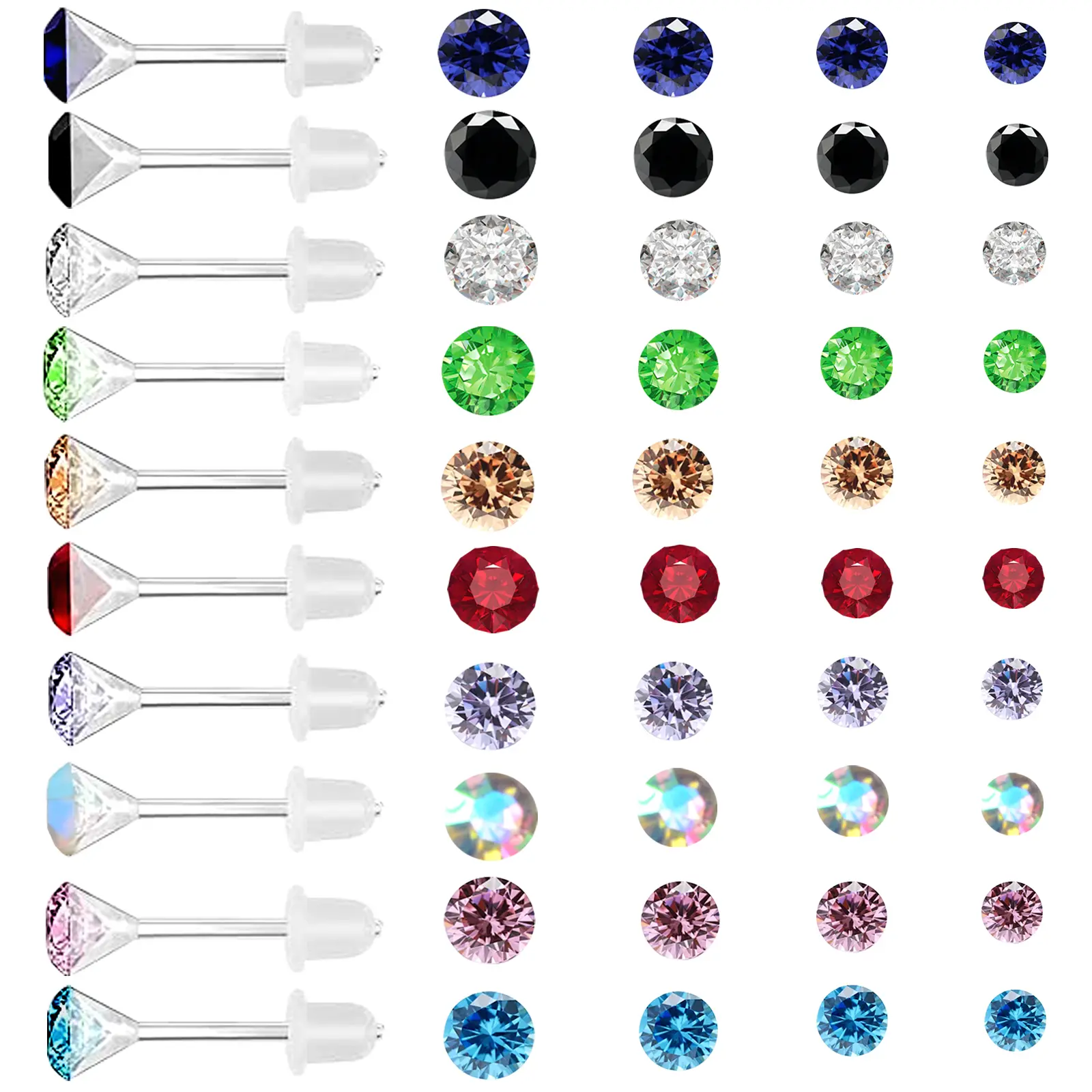 140 Pieces Colorful Rhinestones Earring Studs Hypoallergenic Plastic Resin Post Earrings with Earring Backs for Women Sensitive Ears Party Decoration Gift, 3mm 4mm 5mm 6mm